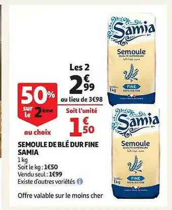 Auchan Semoule de blé dur fine samia offre