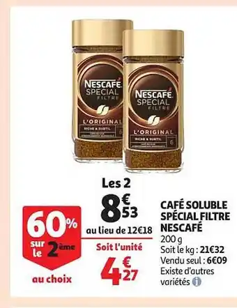 Auchan Café soluble spécial filtre nescafé offre