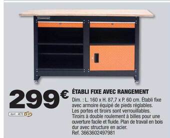Brico Dépôt Établi fixe avec rangement offre