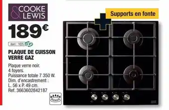 Plaque de cuisson verre gaz cooke & lewis