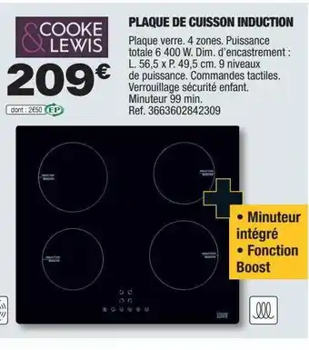 Brico Dépôt Plaque de cuisson induction cooke & lewis offre