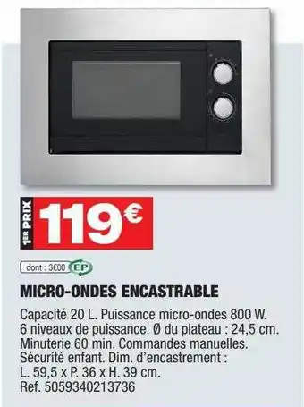 Brico Dépôt Micro-ondes encastrable offre