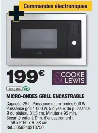 Brico Dépôt Micro-ondes grill encastrable cooke & lewis offre