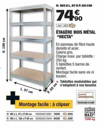 Brico Dépôt Étagère bois métal offre