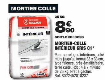 Brico Dépôt Mortier-colle intérieur gris c1 offre