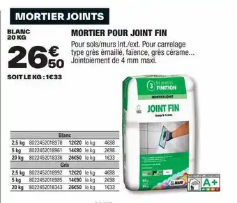 Brico Dépôt Mortier pour joint fin offre