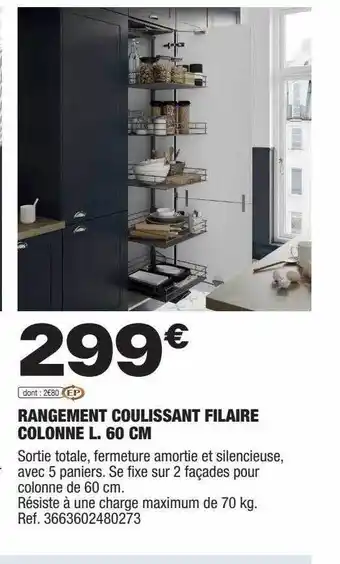Brico Dépôt Rangement coulissant filaire colonne l. 60 cm offre