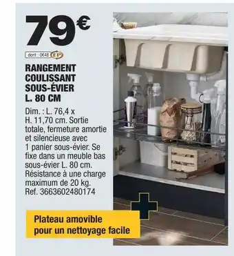 Brico Dépôt Rangement coulissant sous-évier l. 80 cm offre