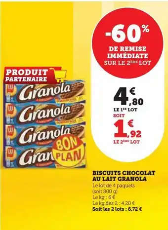 Super U Biscuits chocolat au lait granola offre