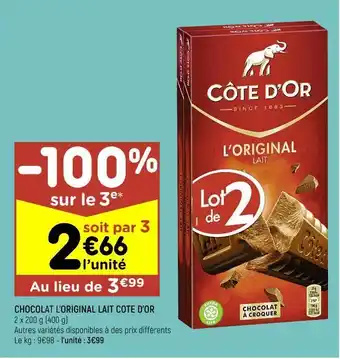 Leader Price Chocolat l'original lait côte d'or offre