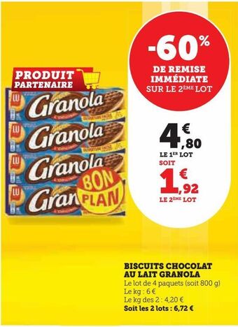 Hyper U Biscuits chocolat au lait granola lu offre