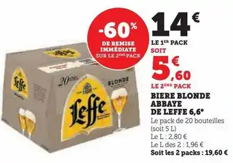 Hyper U Biere blonde abbaye de leffe 6,6° offre