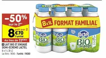 Leader Price Lait bio et engagé demi-écrémé lactel offre