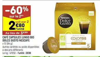 Leader Price Café capsules lungo bio dolce gusto nescafé offre