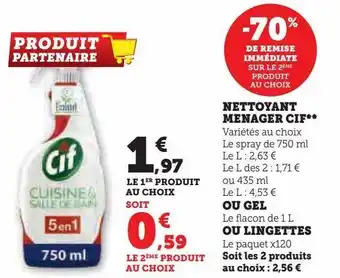 Hyper U Nettoyant menager cif ou gel ou lingettes offre