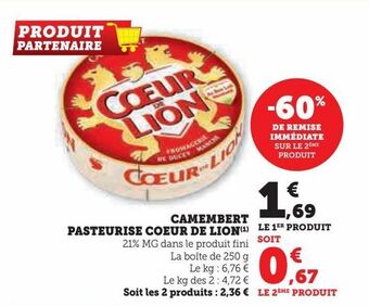 U Express Camembert pasteurise coeur de lion offre