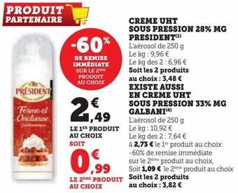 Hyper U Creme uht sous pression 28% mg president offre