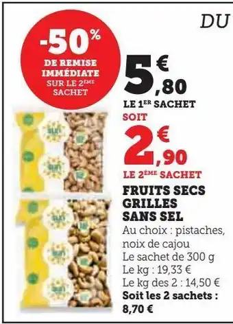 U Express Fruits secs grillés sans sel offre