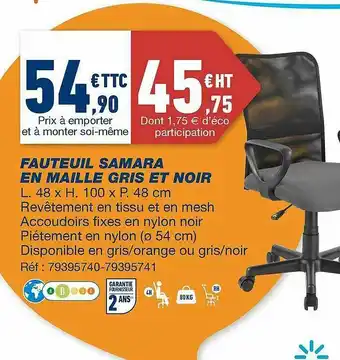 Bureau Vallée Fauteuil Samara En Maille Gris Et Noir offre