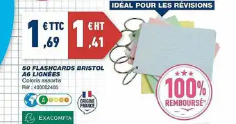 Bureau Vallée 50 Flashcards Bristol A6 Lignées Exacompta offre