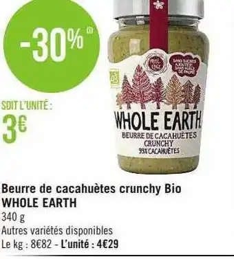 Beurre de cacahuètes crunchy bio whole earth
