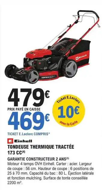 E.Leclerc Brico Tondeuse thermique tractée 173 cc einhell offre