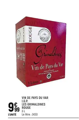 Spar Vin de pays du var i.g.p. les grimaldines rouge offre