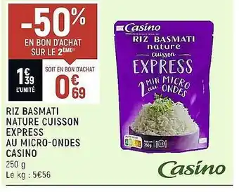 Spar Riz basmati nature cuisson express au micro-ondes casino offre