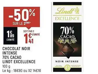 Spar Chocolat noir intense 70% cacao lindt excellence offre