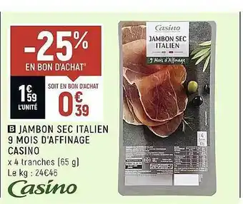 Spar Jambon sec italien 9 mois d'affinage casino offre