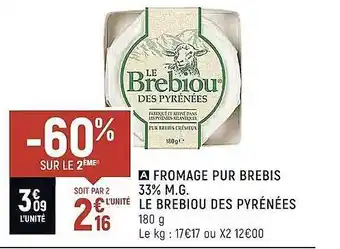 Spar Fromage pur brebis 33% m.g. le brebiou des pyrénées offre