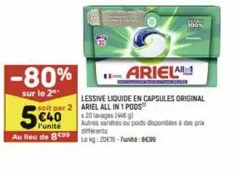 Leader Price Lessive liquide en capsules original ariel all in 1 pods offre