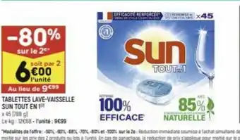 Leader Price Tablettes lave-vaisselle sun tout en 1 offre