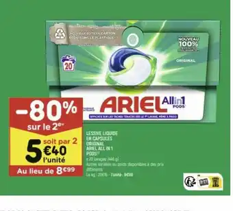 Leader Price Lessive liquide en capsules original ariel all in 1 pods offre