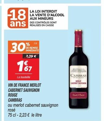Vin de france merlot cabernet sauvignon rouge cambras