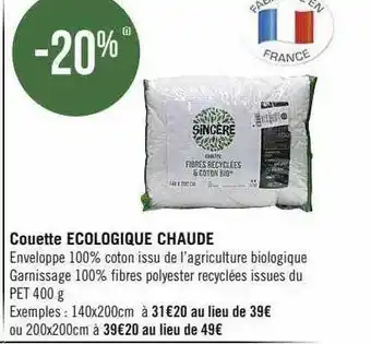 Couette écologique chaude sincère