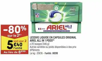 Lessive liquide en capsules original ariel all in 1 pods