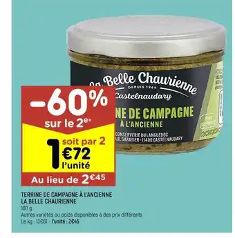 Leader Price Terrine de campagne à l'ancienne la belle chaurienne offre