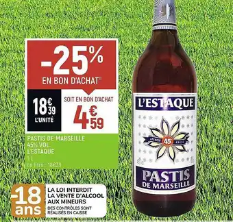Spar Pastis de marseille 45% vol. l'estaque offre