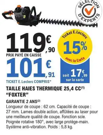 E.Leclerc Brico Taille haies thermique 25,4 cc offre