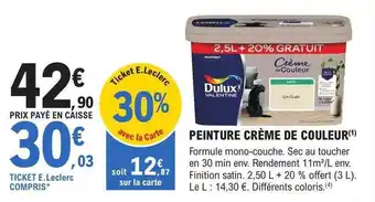 E.Leclerc Brico Peinture crème de couleur dulux valentine offre
