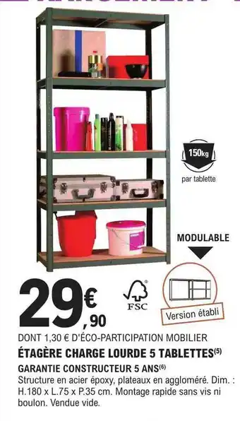 E.Leclerc Brico Étagère charge lourde 5 tablettes offre