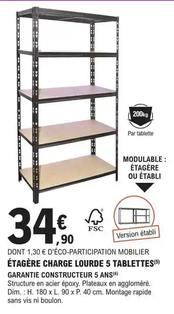 E.Leclerc Brico Étagère charge lourde 5 tablettes offre