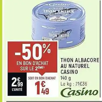 Spar Thon albacore au naturel casino offre