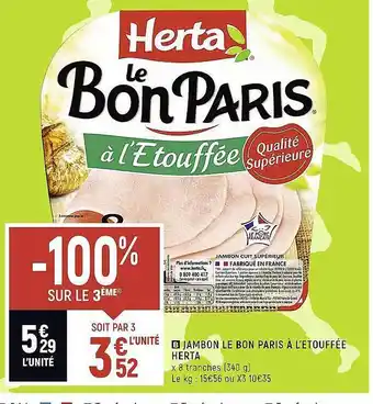 Spar Jambon le bon paris à l'étouffée herta offre
