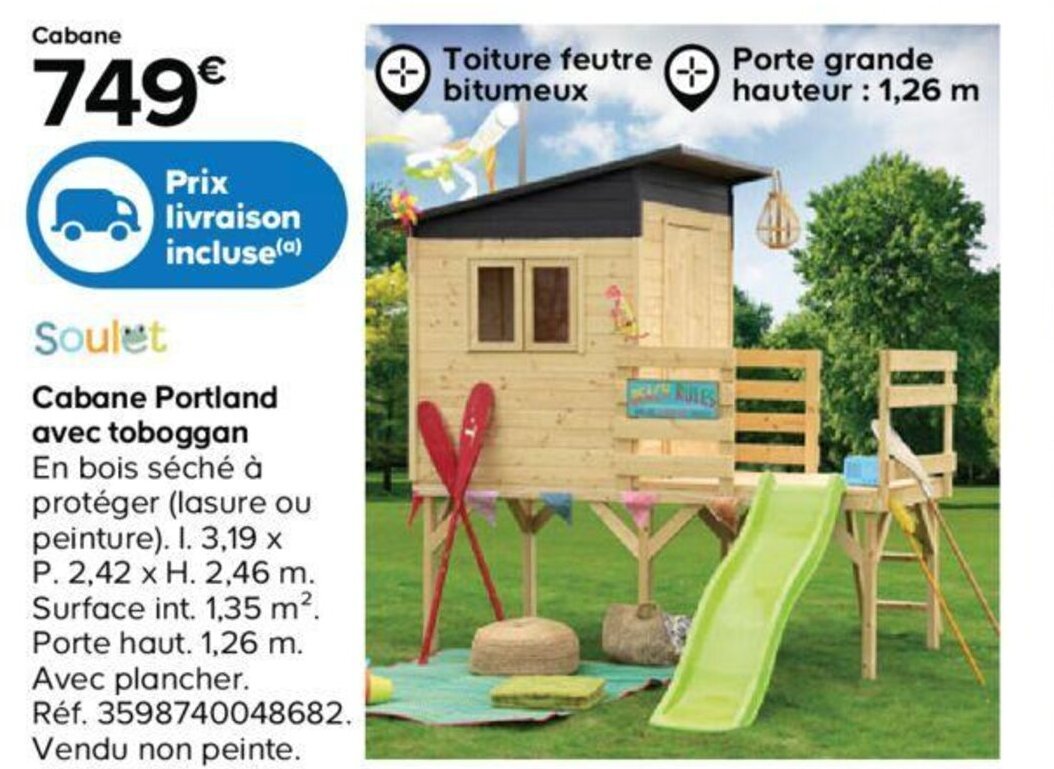 Promo Cabane portland avec toboggan chez Castorama