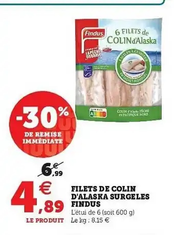 U Express Filets De Colin D'alaska Surgelés Findus -30% De Remise Immédiate offre