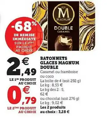 U Express Bâtonnets Glacés Magnum Double -68% De Remise Immédiate Sur Le 2ème Produit Au Choix offre