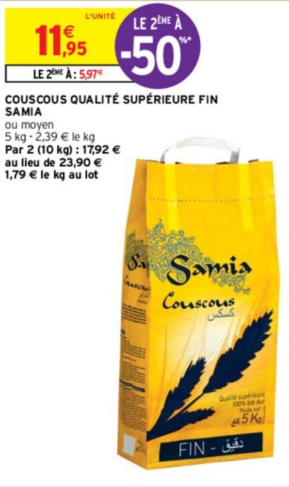 Promo Couscous Qualitè Supèrieure Fin Samia chez Intermarché