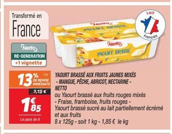 Netto Yaourt brasse aux fruits jaunes mixes - mangue, peche, abricot, nectarine- netto offre